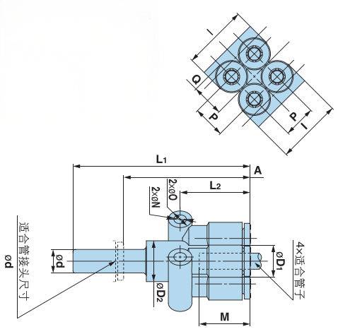 插管四管Y形接管 Y-KQ2XD 插管四管Y形接管Y-KQ2XD