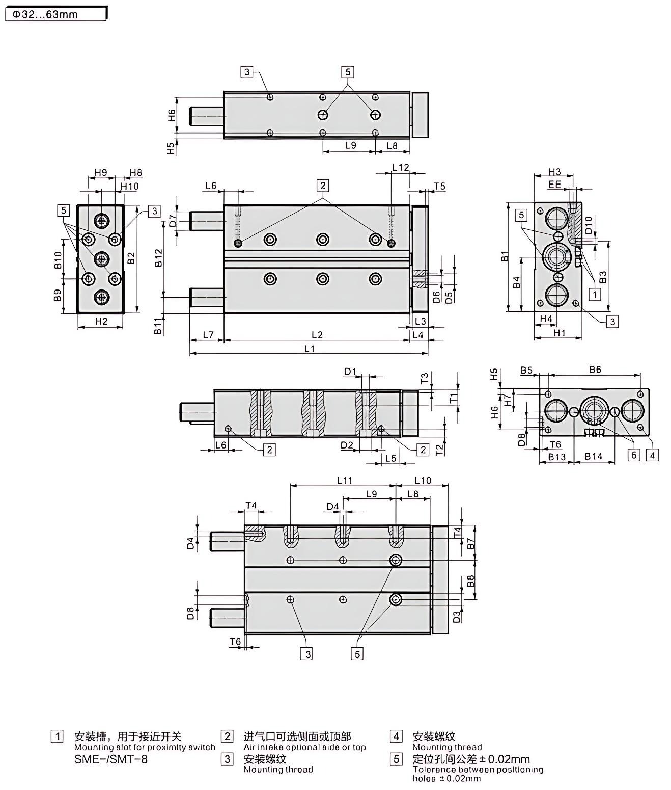 32~63mm guide rod cylinder 32~63mm气缸