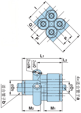 异径四管Y形接管 Y-KQ2UD Y-KQ2UD