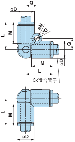 Two vertical pipe connections 两个垂直管道连接