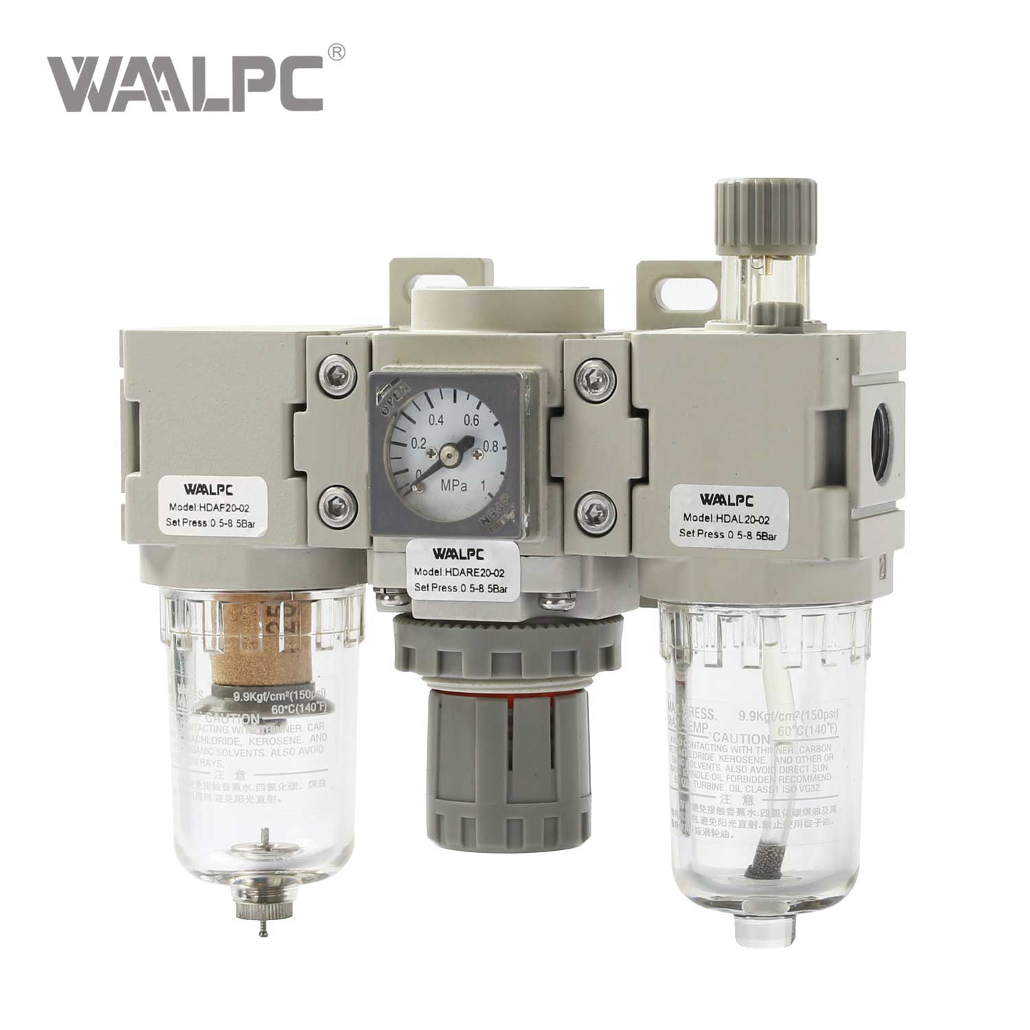 高精度FRL单元 HDAC系列 1/2'' 5μm 25μm 40μm 过滤精度 ±1% 压力稳定性及油雾润滑 0.05~0.85MPa