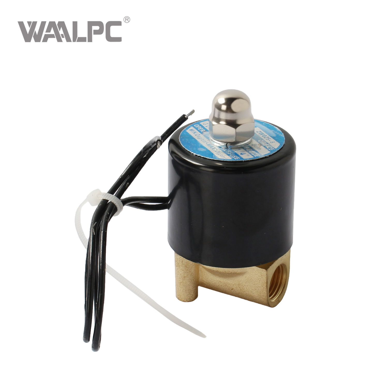 2W160-10 黄铜二通常闭 (NC) 电磁阀 - 1/2' 端口 (G1/2')，0-10 Bar 压力范围，直动式，适用于空气/水/气体，交流/直流电压选项