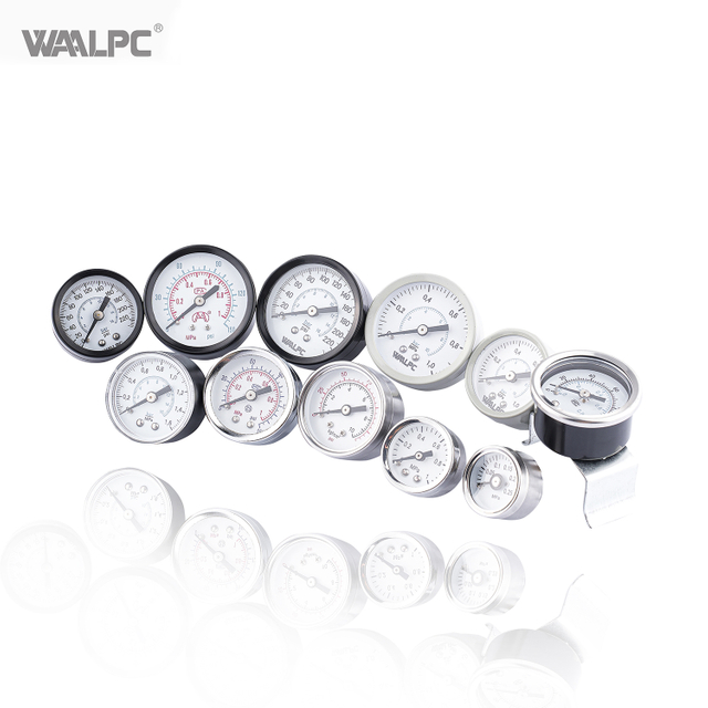 不锈钢压力表 40mm 50mm 60mm 铝合金 1/4'' 1/8'' 接口尺寸 10~16bar 底部连接 背面连接 