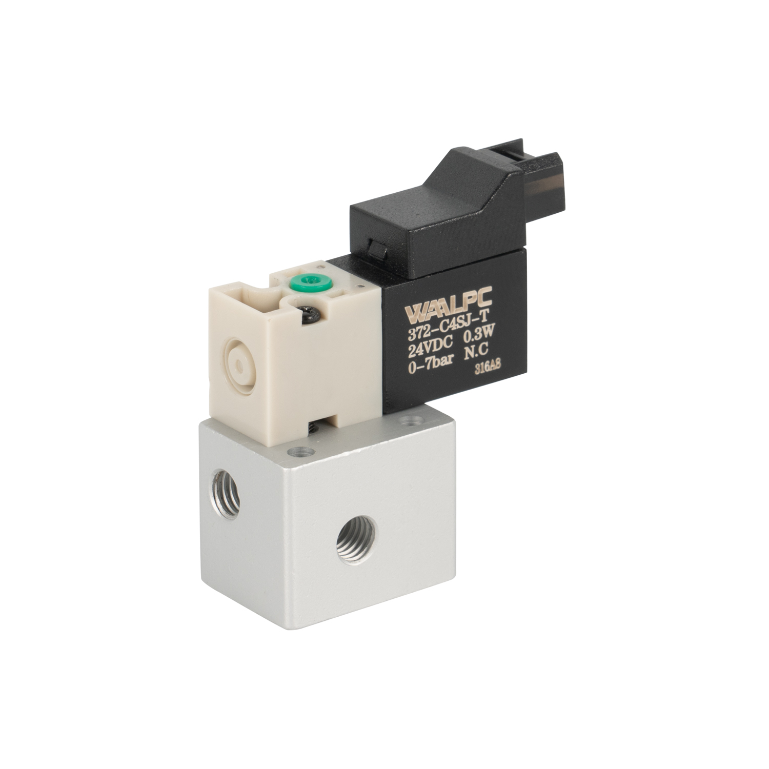 迷你 10mm 电磁阀 2/2 2/3 通 372-C4XB METALWORK 型常闭 (NC)，适用于纺织、医疗保健、半导体