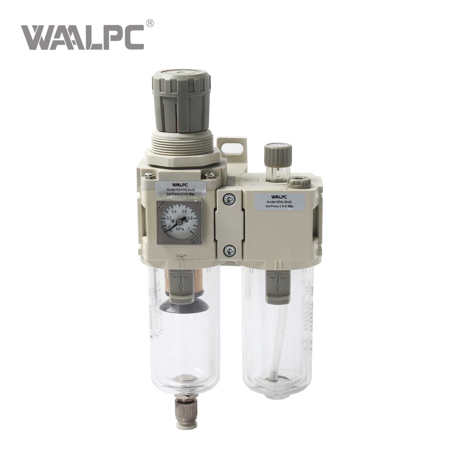 紧凑型过滤减压阀组合 HDAC 系列 G1/4'' 0.05~0.85MPa 二合一 节省空间 5um 25um 空气制备，适用于狭小安装