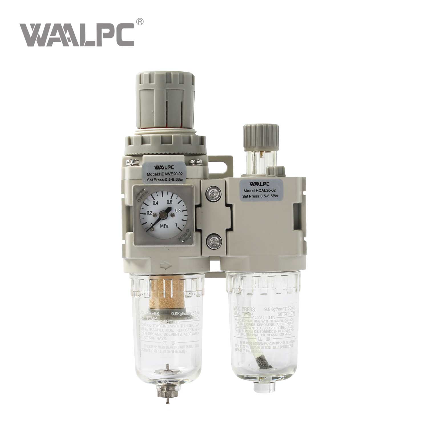 紧凑型过滤减压阀组合 HDAC 系列 G1/4'' 0.05~0.85MPa 二合一 节省空间 5um 25um 空气制备，适用于狭小安装