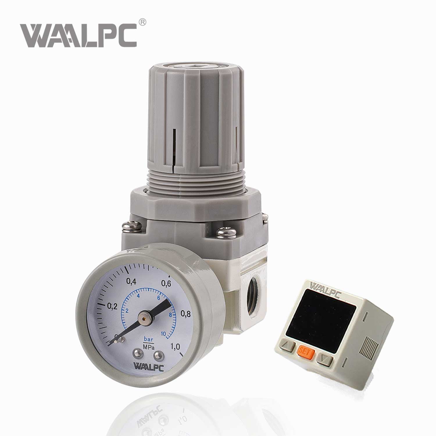 WAALPC SMC 白色气动过滤减压阀 AW2000-02 G1/4'' 0.05-0.85MPa 带外部压力表和电子显示 