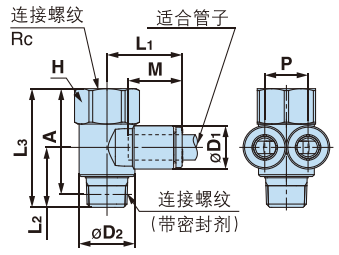 带外螺纹的双管万向弯头：Y-KQ2ZF（密封剂）