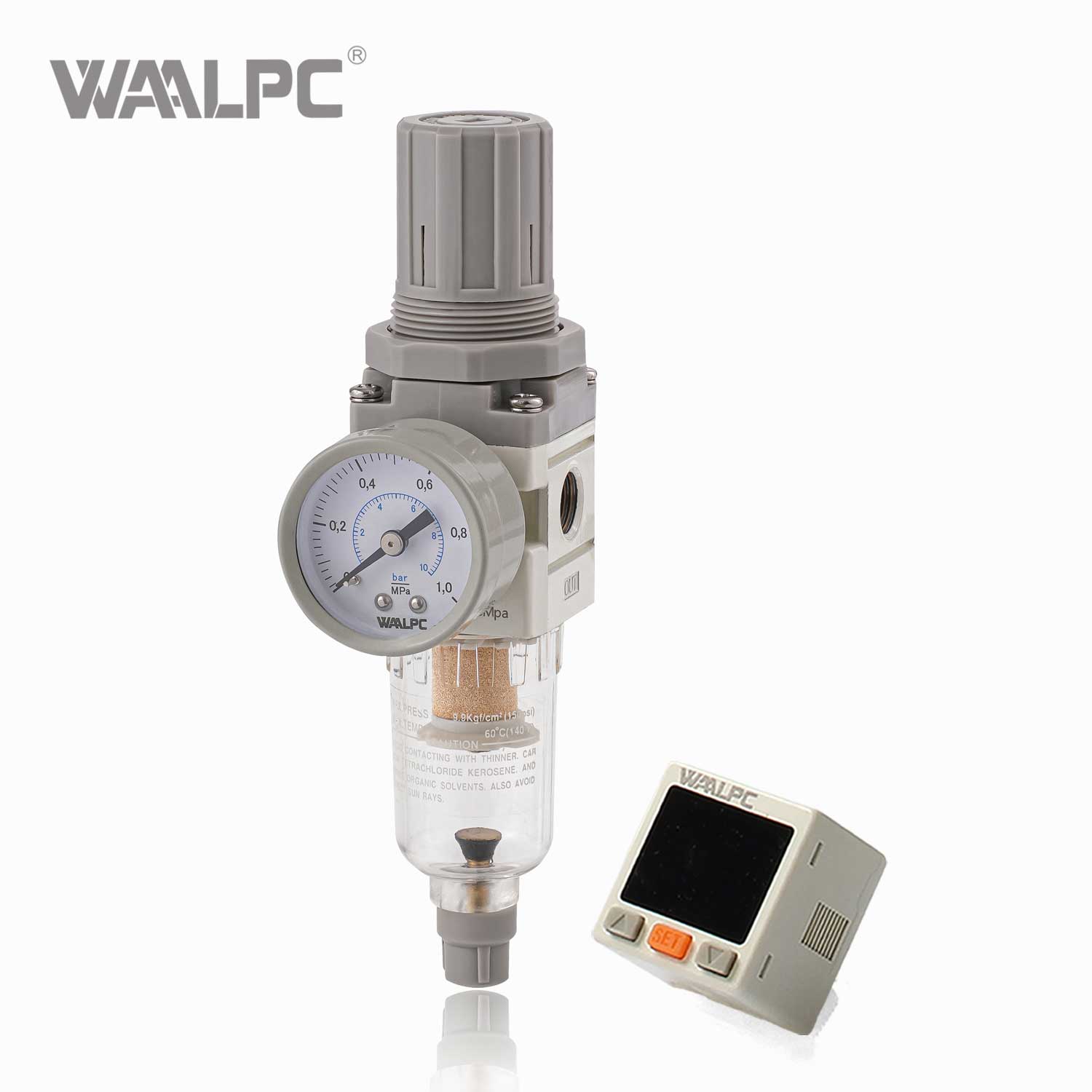 WAALPC SMC 白色气动过滤减压阀 AW2000-02 G1/4'' 0.05-0.85MPa 带外部压力表和电子显示 