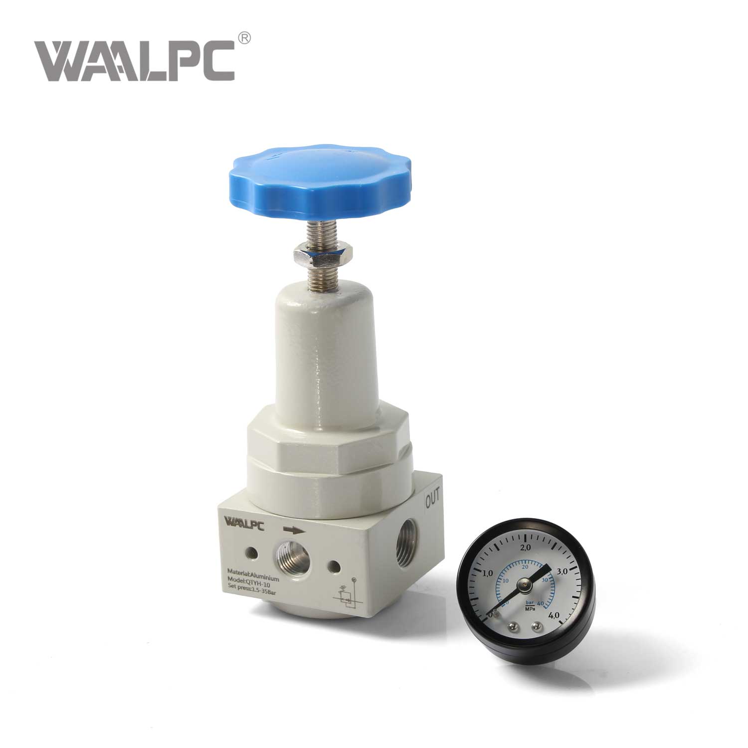 带压力表工业阀门的高压调节器，具有快速响应和低压降压铸铝系列